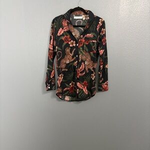 Desmon  & Dempsey Floral and Leopard Print Button-Up Shirt